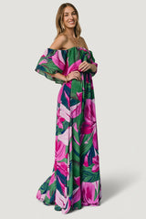 Azalea Off Shoulder Maxi Dress | Baltic Born Green + Fuchsia Floral