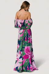 Azalea Off Shoulder Maxi Dress | Baltic Born Green + Fuchsia Floral