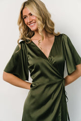 Vara Satin Maxi Wrap Dress | Baltic Born Juniper Green