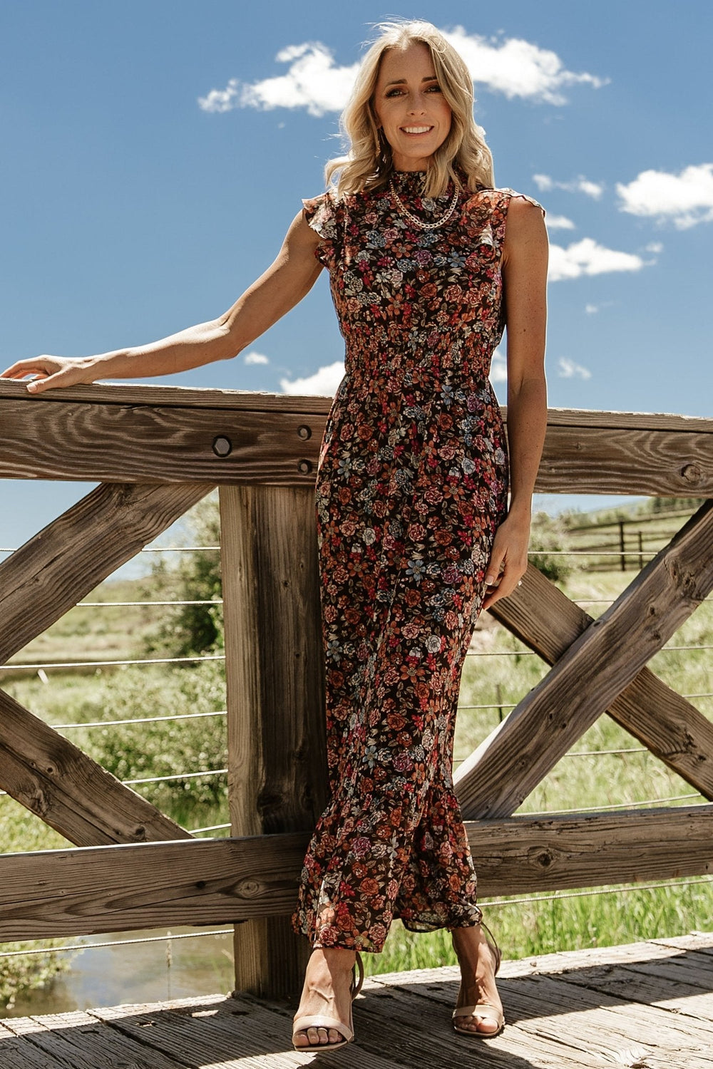 Kearny Ruffle Maxi Dress | Baltic Born Brown Multi Floral