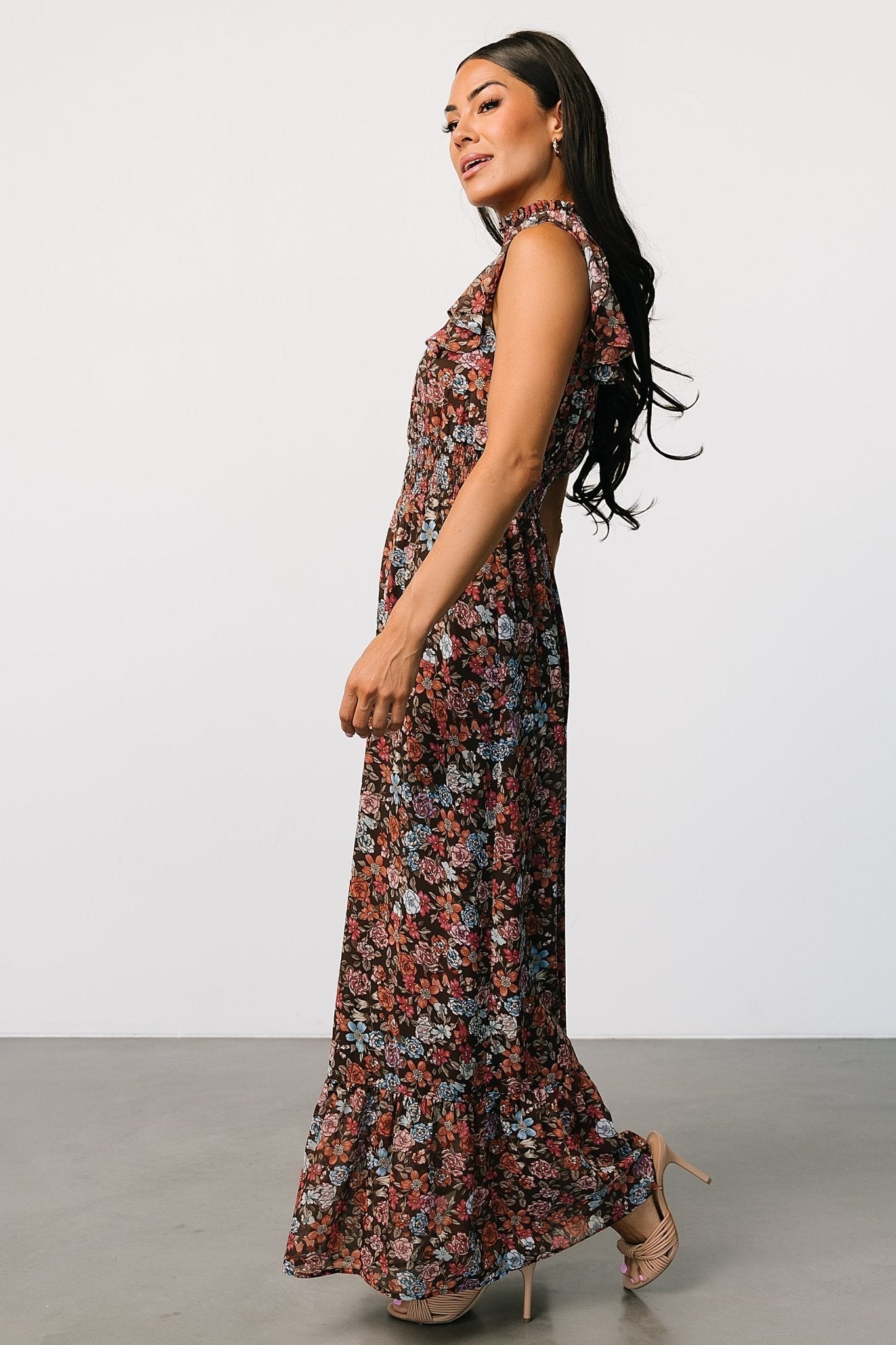 Kearny Ruffle Maxi Dress | Baltic Born Brown Multi Floral