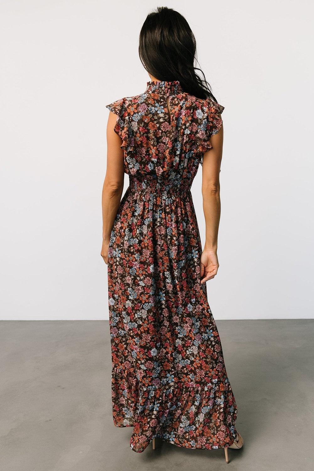 Kearny Ruffle Maxi Dress | Baltic Born Brown Multi Floral