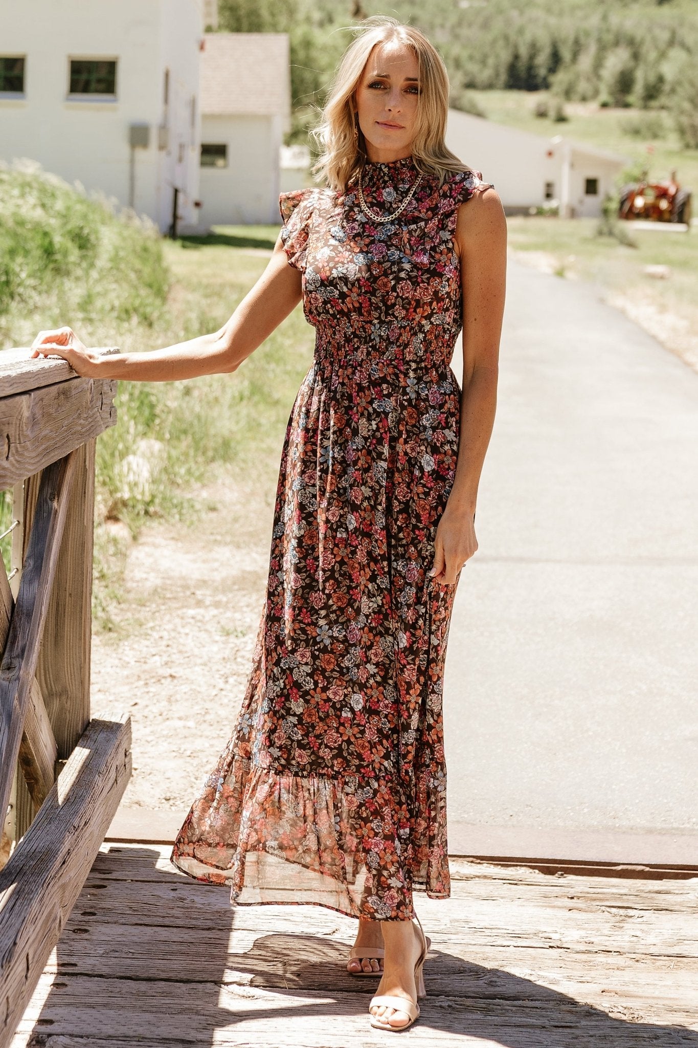 Kearny Ruffle Maxi Dress | Baltic Born Brown Multi Floral
