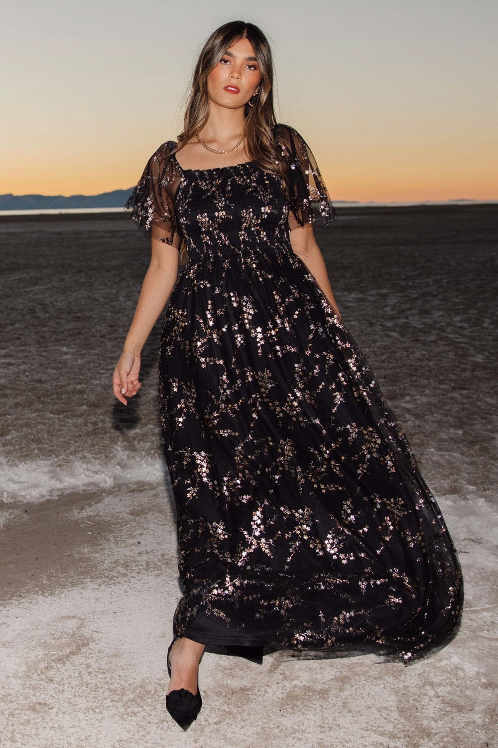 Cassandra Tulle Maxi Dress | Baltic Born Metallic Black