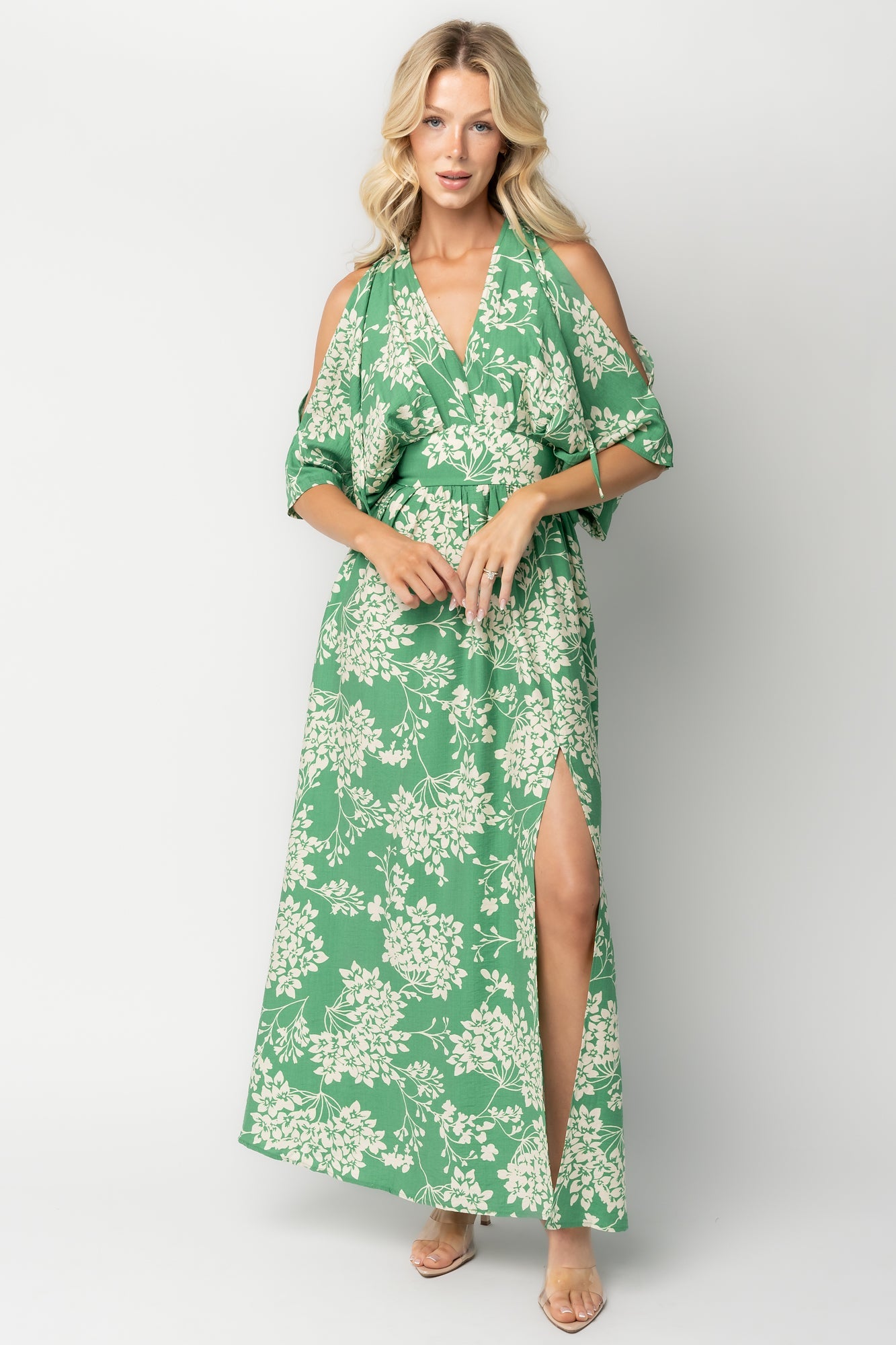 Marzi Open Shoulder Maxi Dress | Baltic Born Green Floral