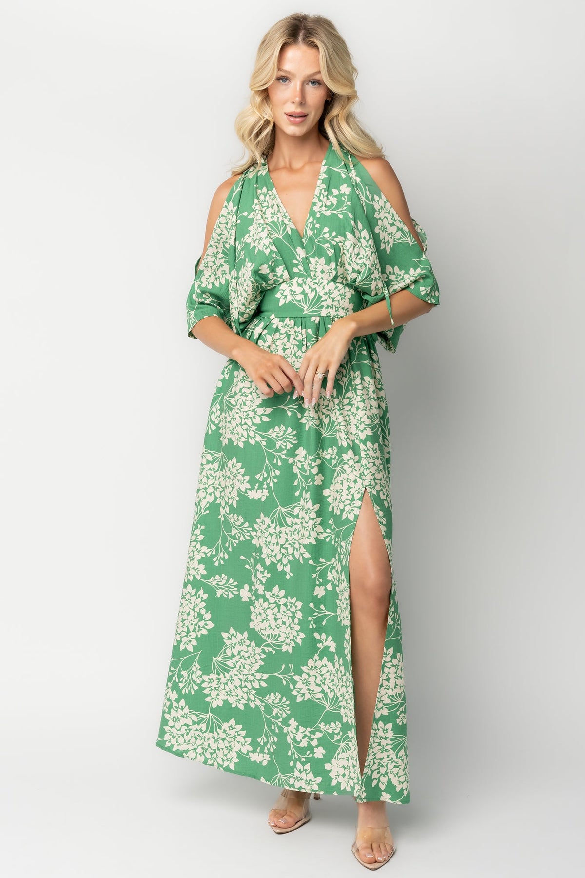 Marzi Open Shoulder Maxi Dress | Baltic Born Green Floral