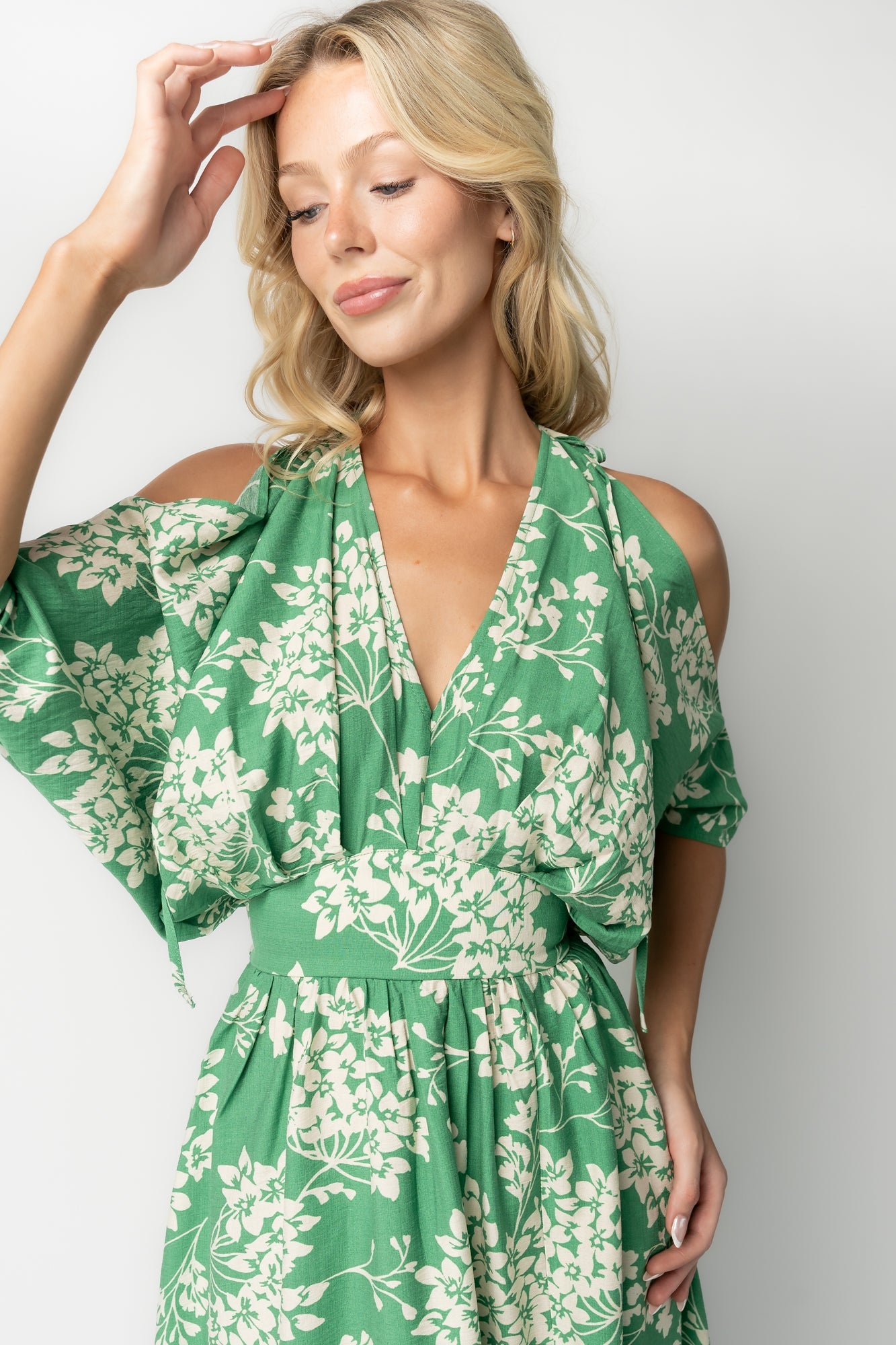 Marzi Open Shoulder Maxi Dress | Baltic Born Green Floral