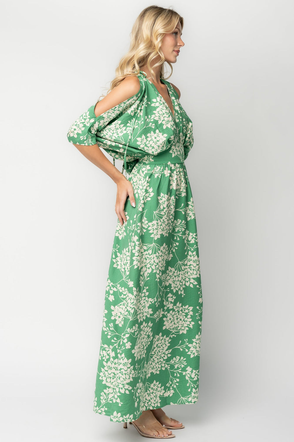 Marzi Open Shoulder Maxi Dress | Baltic Born Green Floral