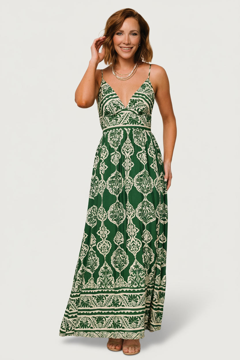 Davinah V Neck Maxi Dress | Baltic Born Green Print