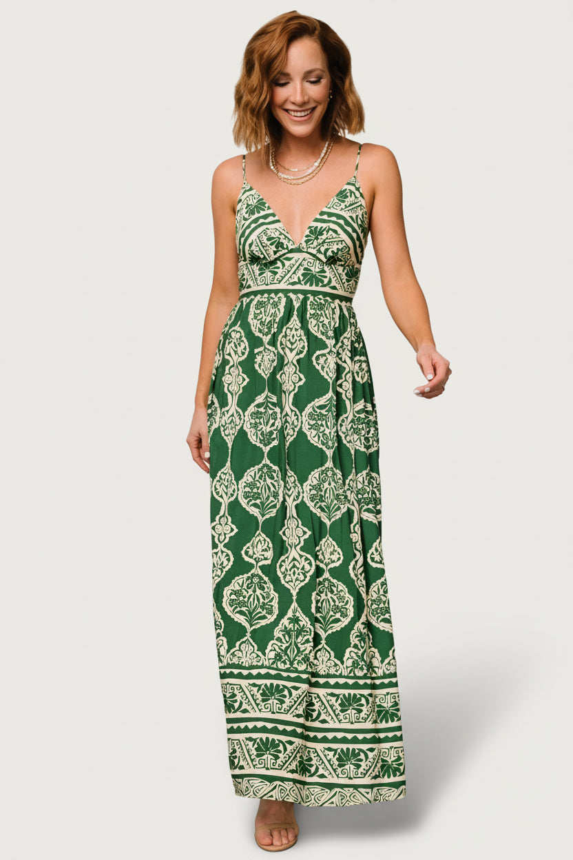 Davinah V Neck Maxi Dress | Baltic Born Green Print