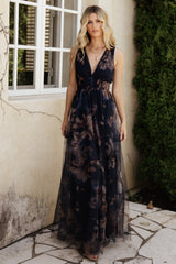 Kamila Tulle Maxi Dress | Baltic Born Dark Blue Floral