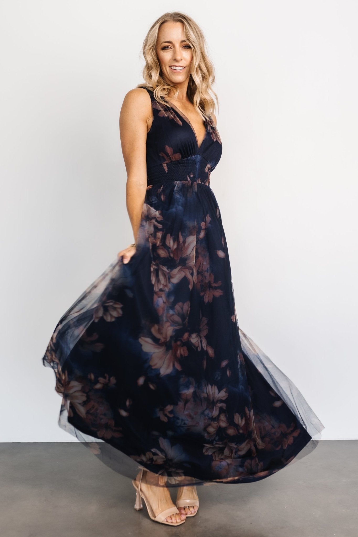 Kamila Tulle Maxi Dress | Baltic Born Dark Blue Floral