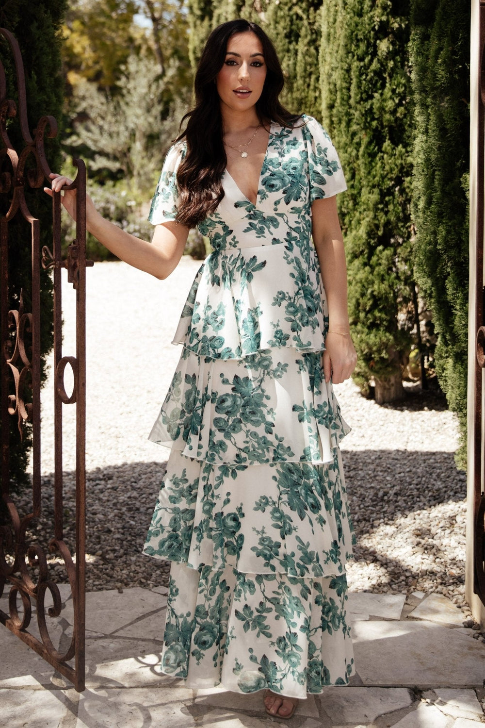 Montaigne Ruffle Maxi Dress | Baltic Born Ivory + Green Floral