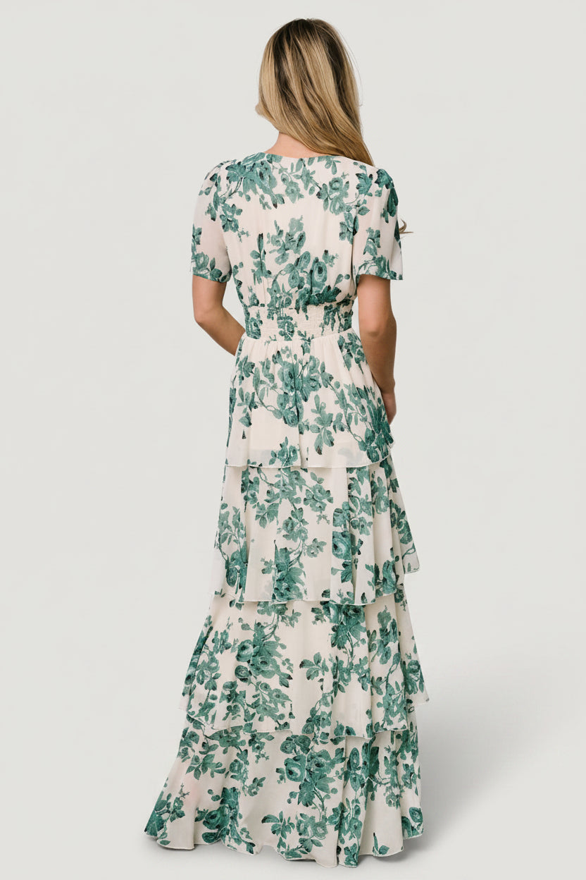 Montaigne Ruffle Maxi Dress | Baltic Born Ivory + Green Floral