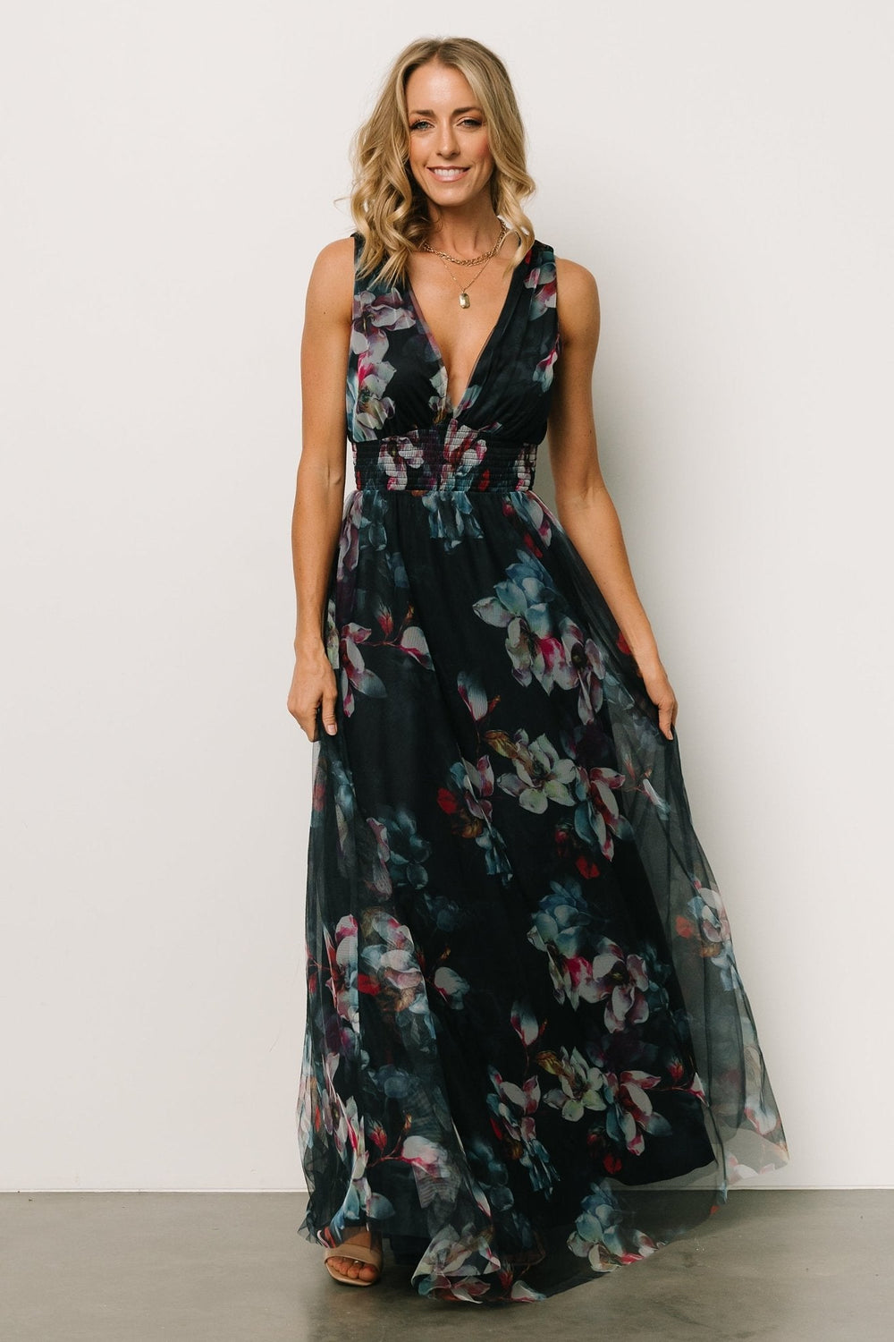 Kamila Tulle Maxi Dress | Baltic Born Navy Abstract Floral