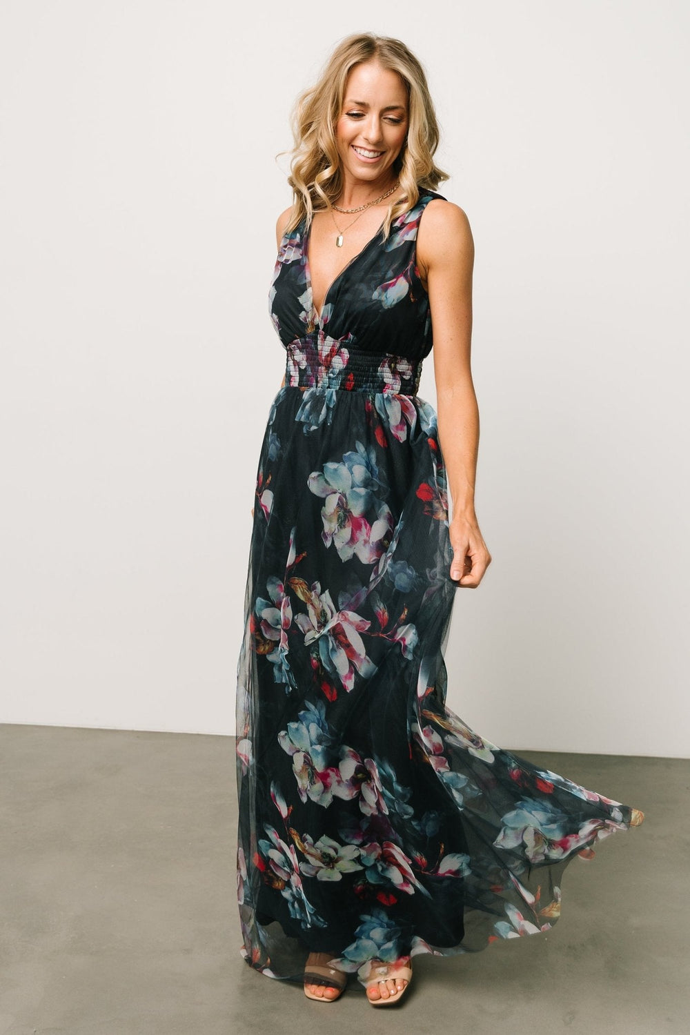 Kamila Tulle Maxi Dress | Baltic Born Navy Abstract Floral