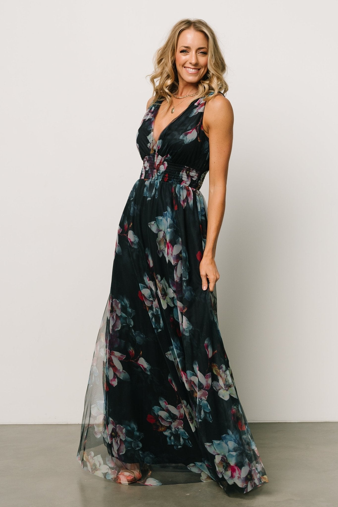 Kamila Tulle Maxi Dress | Baltic Born Navy Abstract Floral