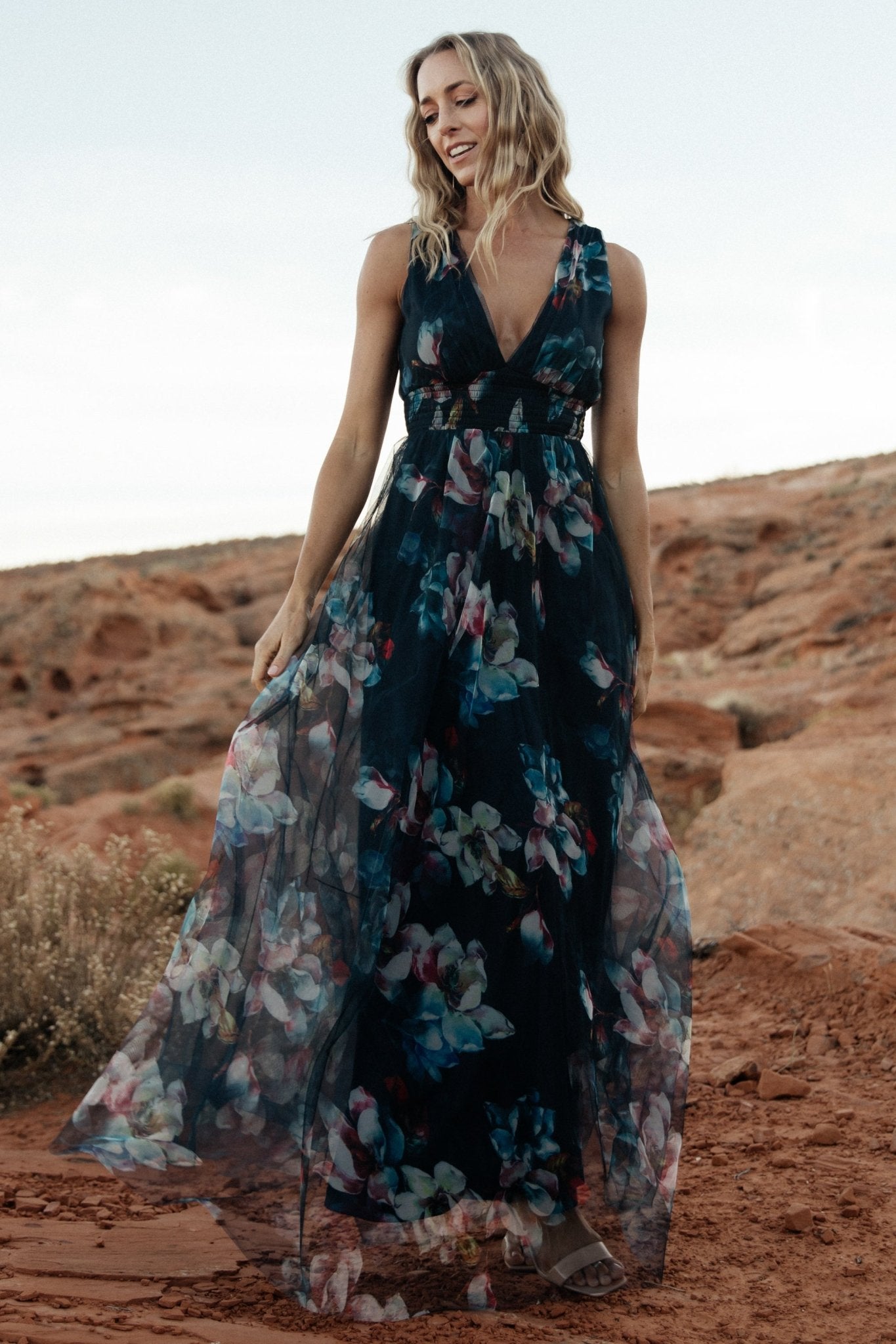 Kamila Tulle Maxi Dress | Baltic Born Navy Abstract Floral