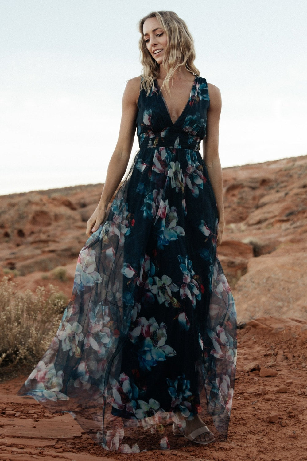 Kamila Tulle Maxi Dress | Baltic Born Navy Abstract Floral