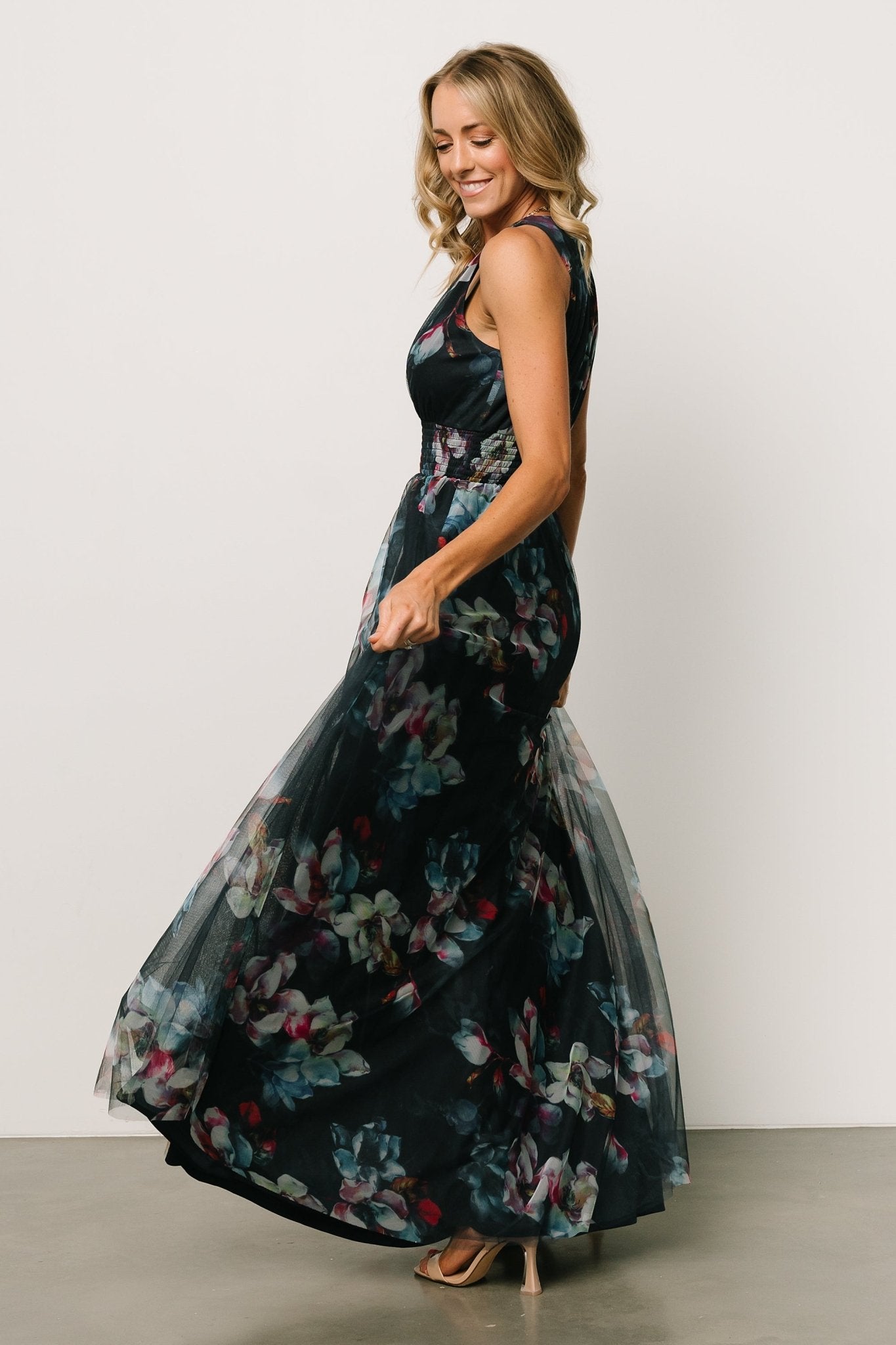 Kamila Tulle Maxi Dress | Baltic Born Navy Abstract Floral