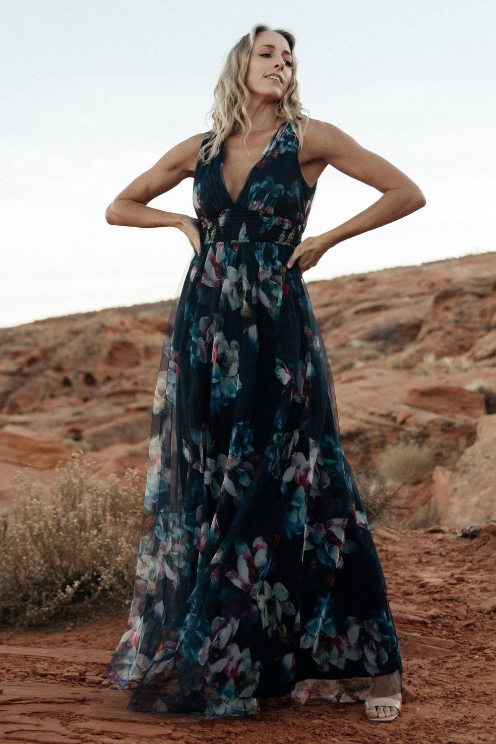 Kamila Tulle Maxi Dress | Baltic Born Navy Abstract Floral