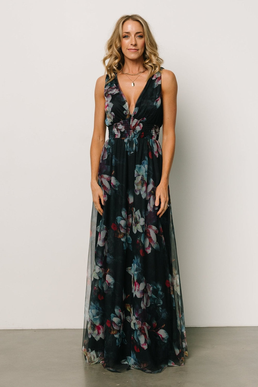 Kamila Tulle Maxi Dress | Baltic Born Navy Abstract Floral