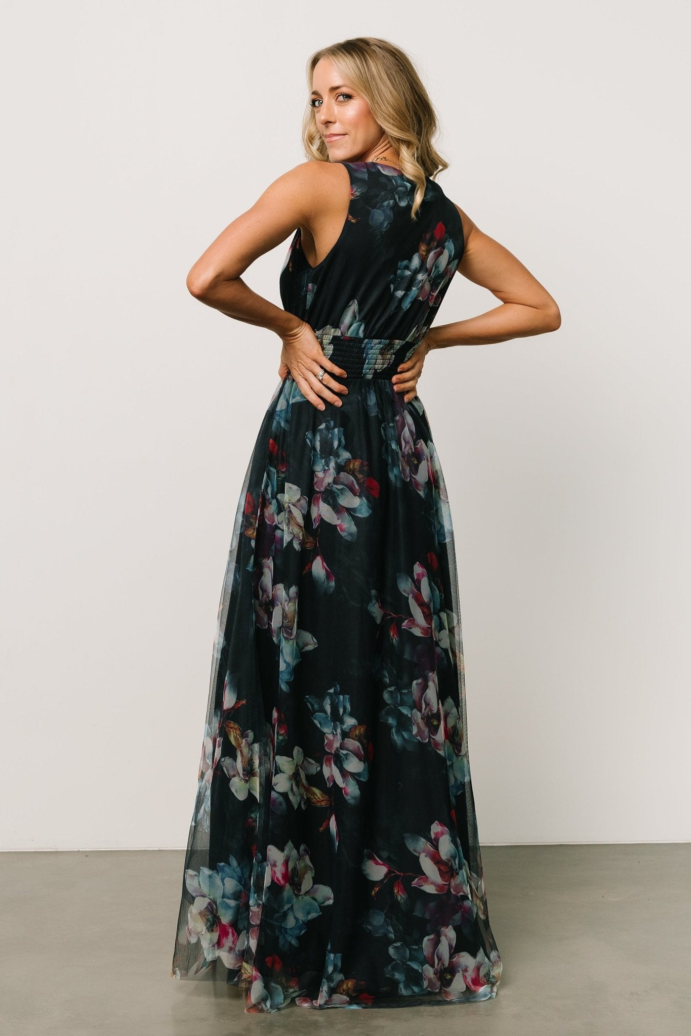Kamila Tulle Maxi Dress | Baltic Born Navy Abstract Floral