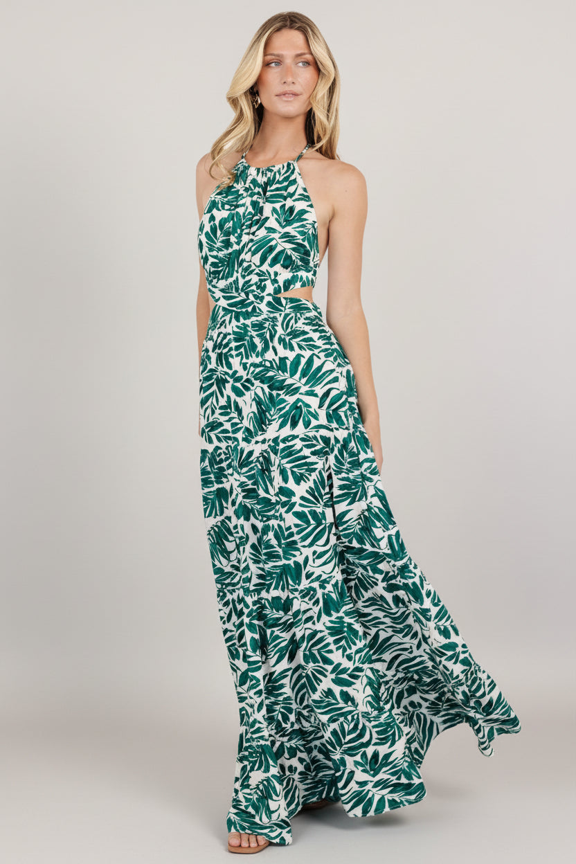 Brett Halter Maxi Dress | Baltic Born Palm Green Print