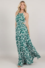 Brett Halter Maxi Dress | Baltic Born Palm Green Print