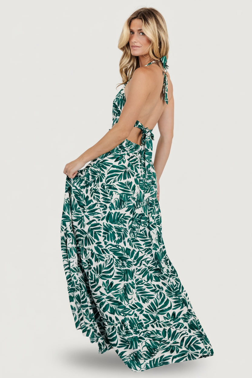 Brett Halter Maxi Dress | Baltic Born Palm Green Print