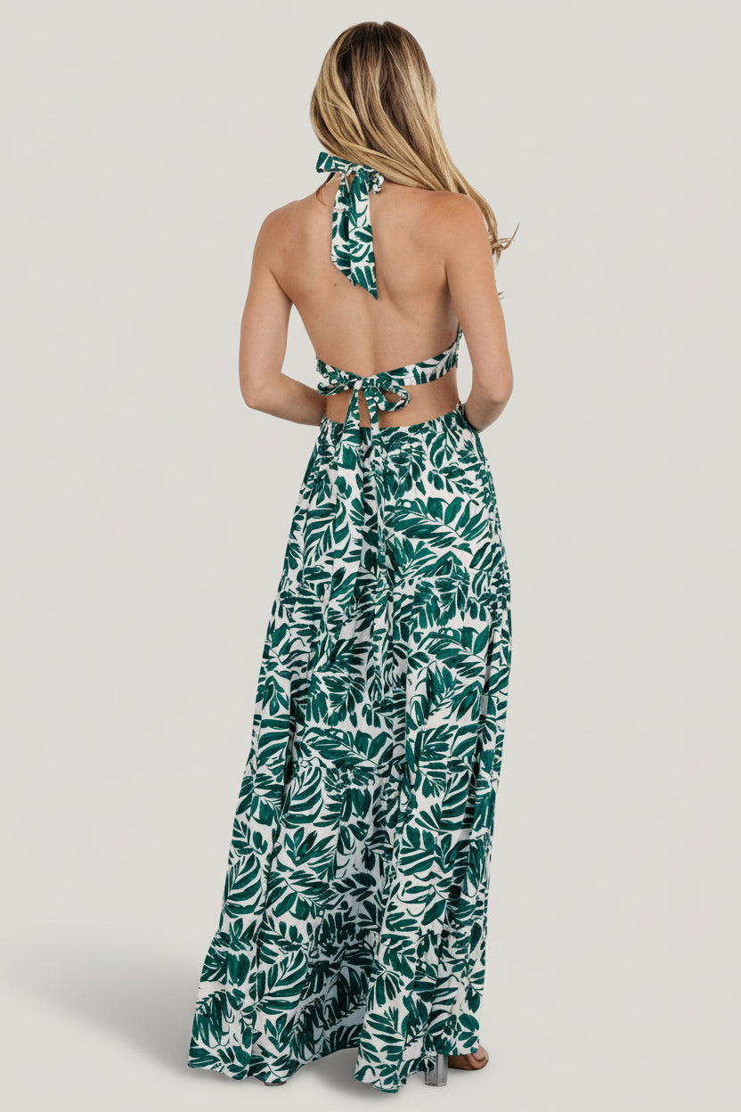 Brett Halter Maxi Dress | Baltic Born Palm Green Print