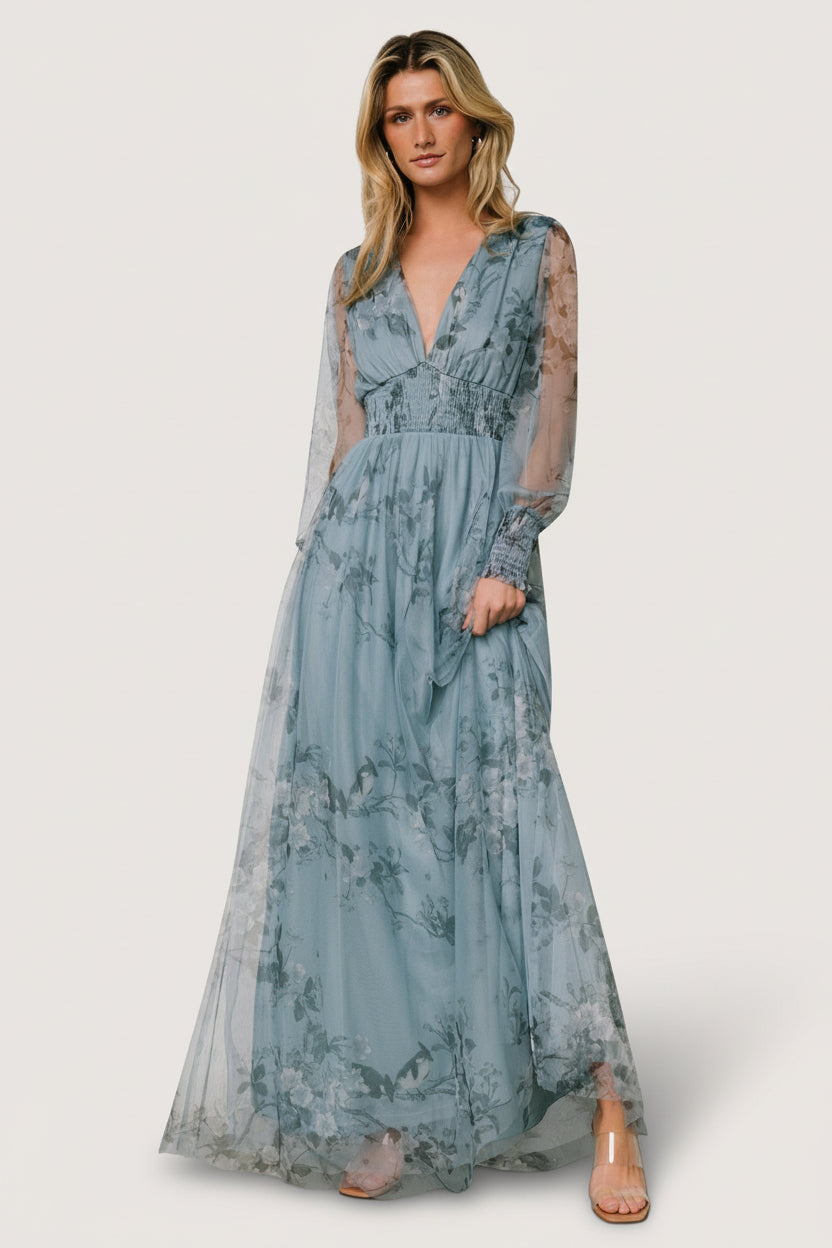 Layla Tulle Maxi Dress | Baltic Born Dusty Blue Floral