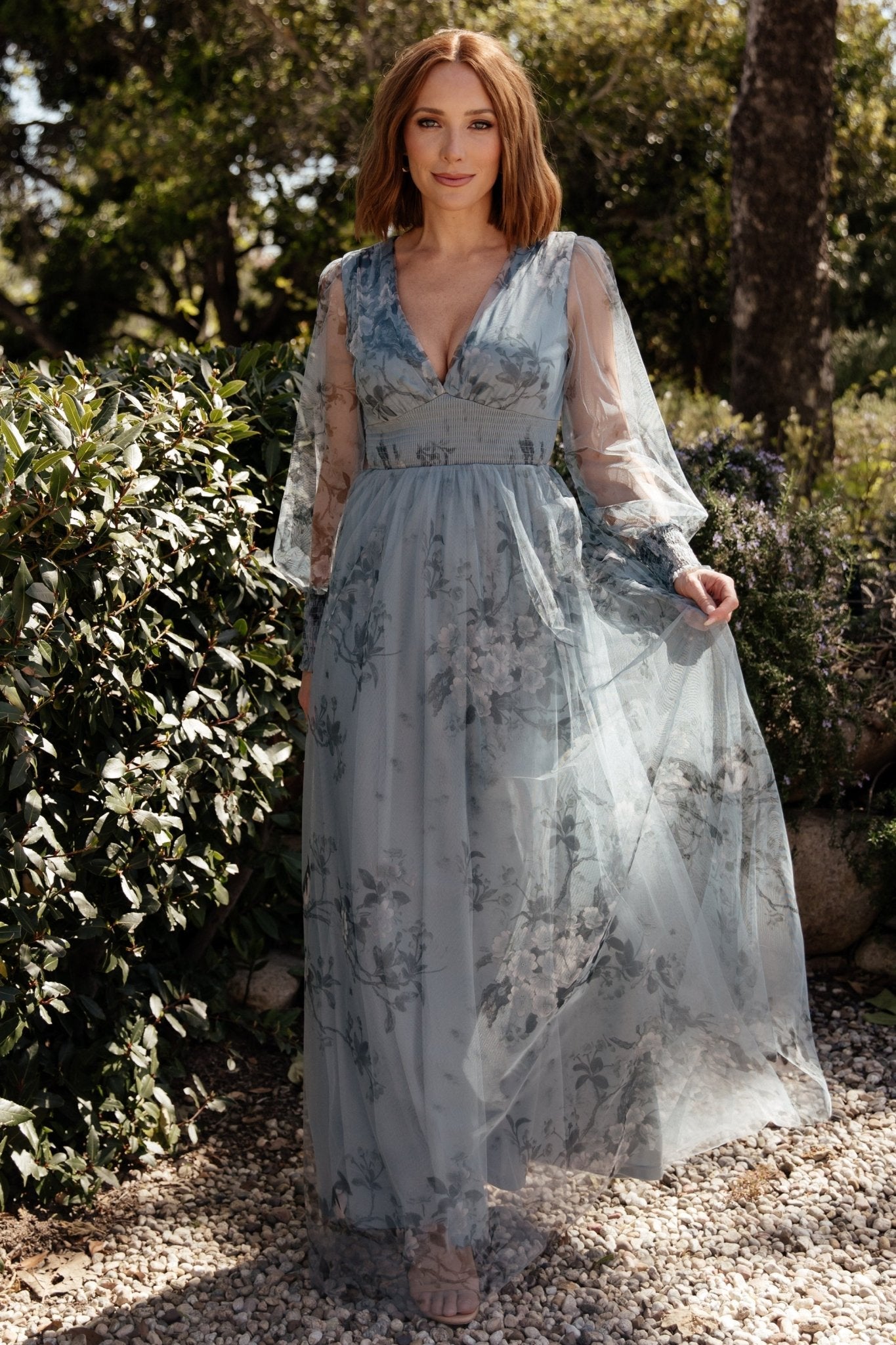 Layla Tulle Maxi Dress | Baltic Born Dusty Blue Floral