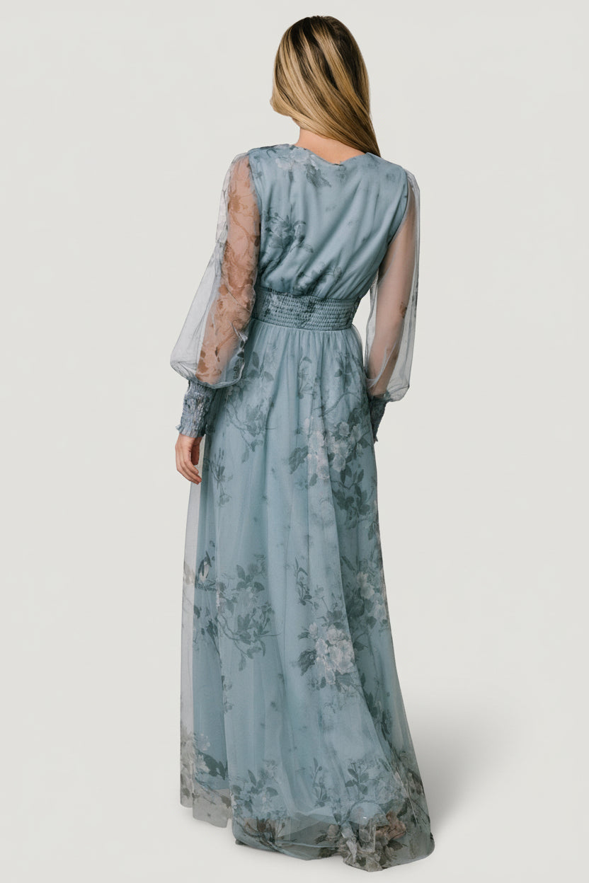 Layla Tulle Maxi Dress | Baltic Born Dusty Blue Floral