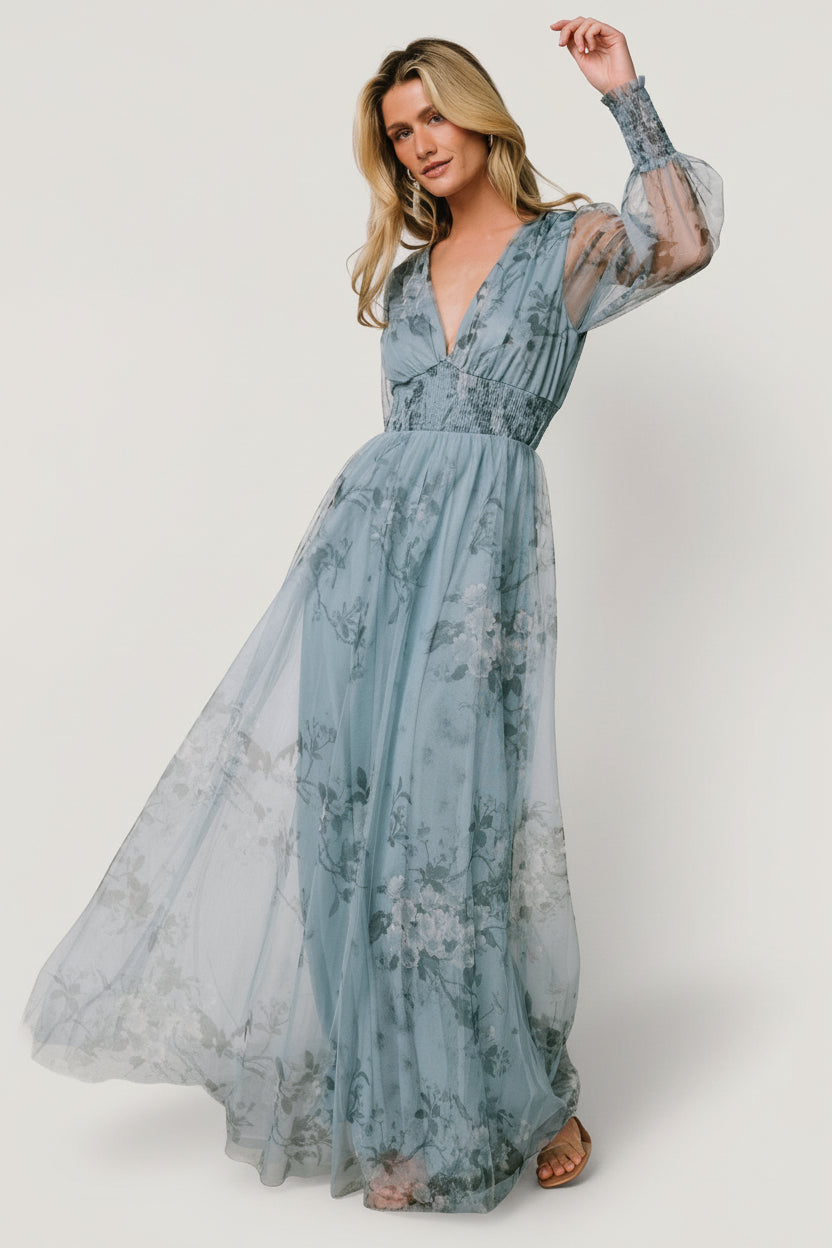 Layla Tulle Maxi Dress | Baltic Born Dusty Blue Floral