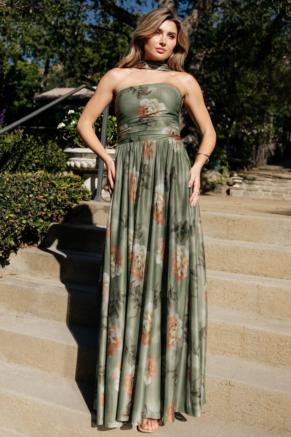 Elias Strapless Maxi Dress | Baltic Born Dark Sage Floral