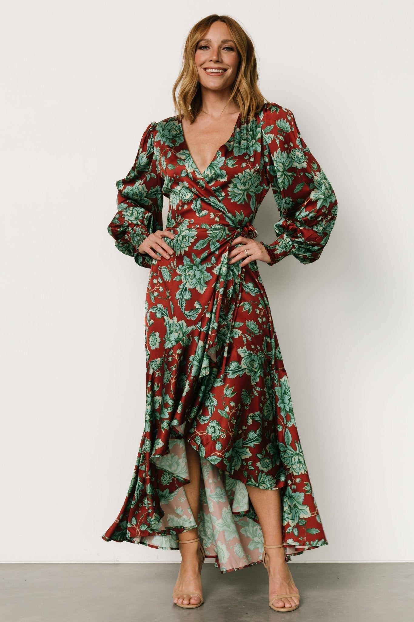 Lavinia Ruffle Maxi Dress | Baltic Born Rust + Green Floral