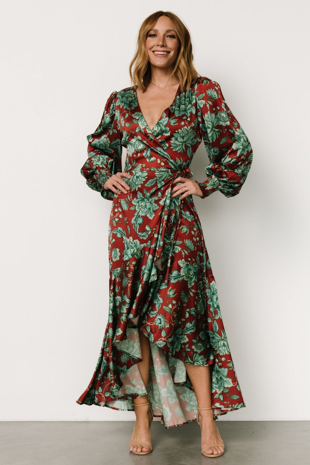 Lavinia Ruffle Maxi Dress | Baltic Born Rust + Green Floral