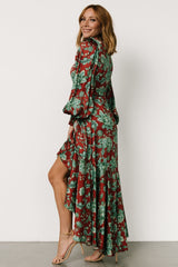 Lavinia Ruffle Maxi Dress | Baltic Born Rust + Green Floral