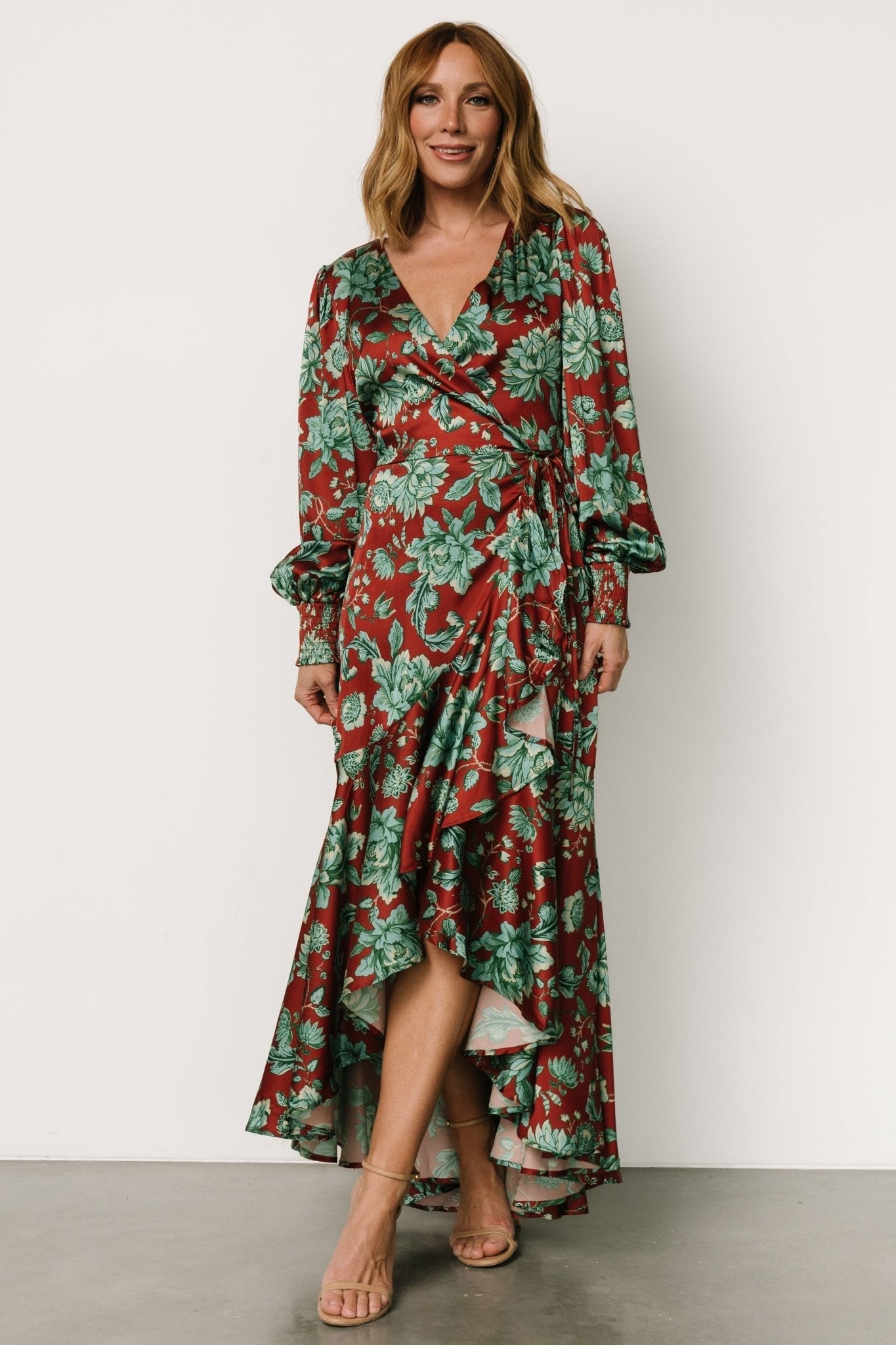 Lavinia Ruffle Maxi Dress | Baltic Born Rust + Green Floral