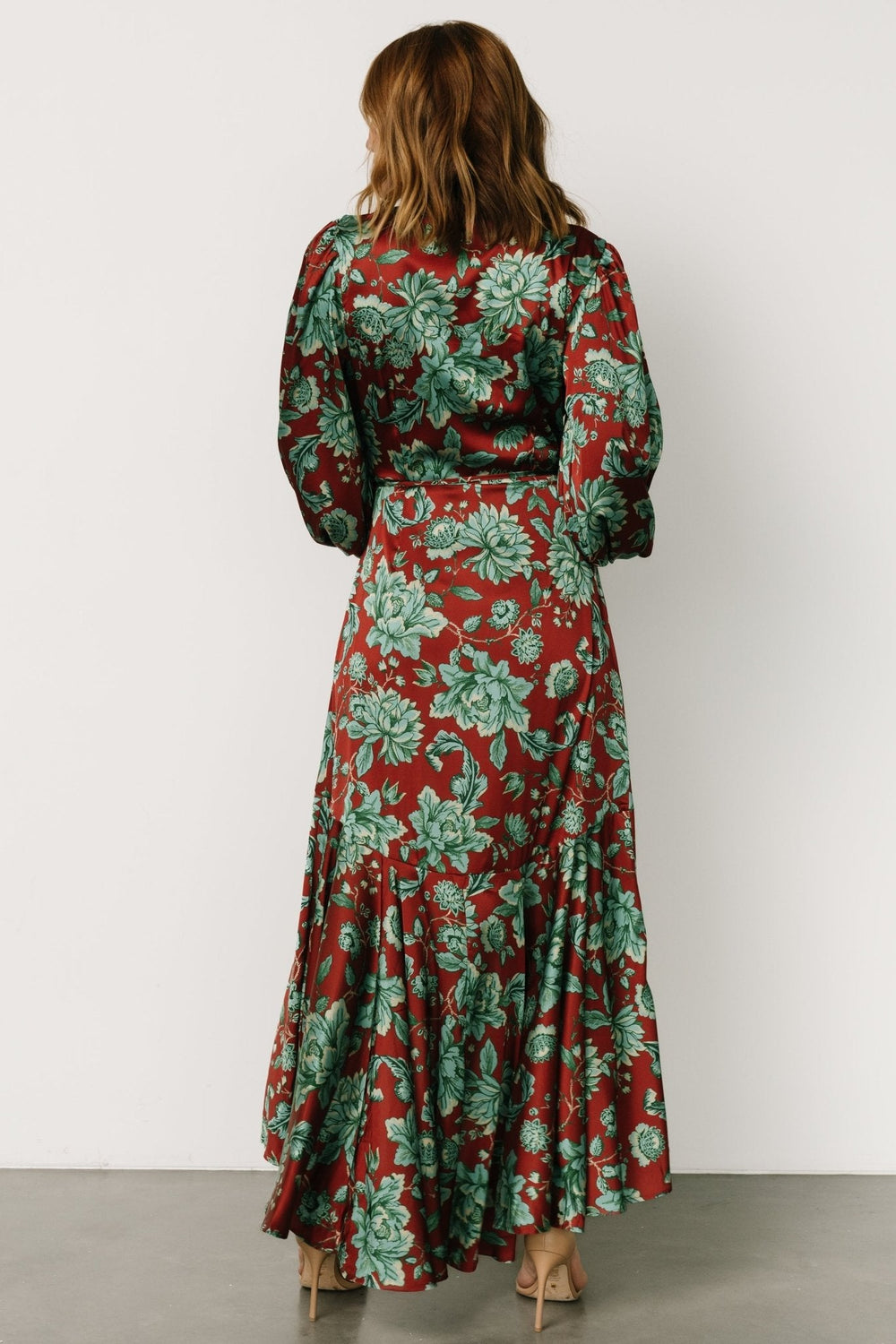 Lavinia Ruffle Maxi Dress | Baltic Born Rust + Green Floral