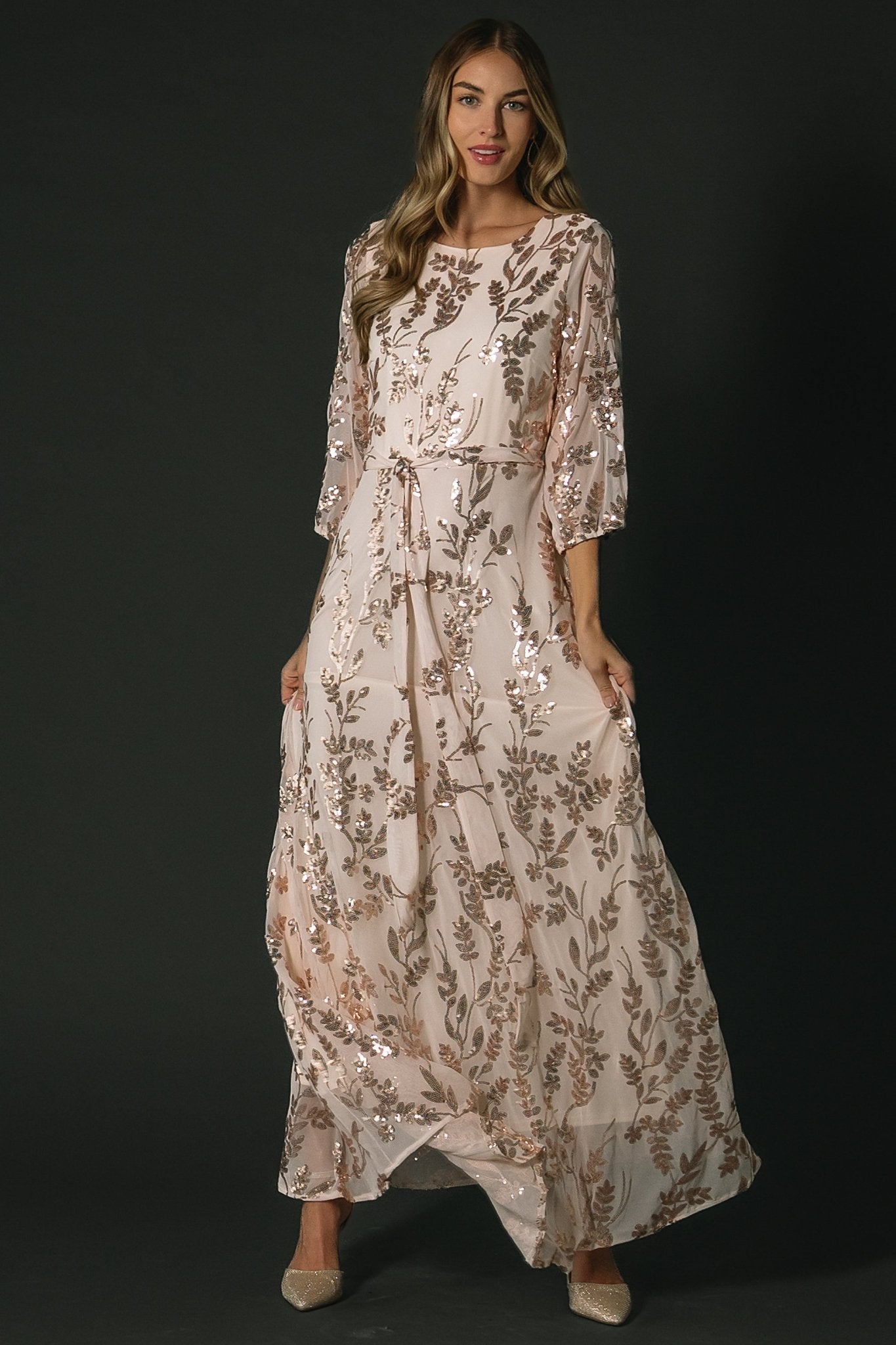 Destiny Sequin Maxi Dress | Baltic Born Rose Gold