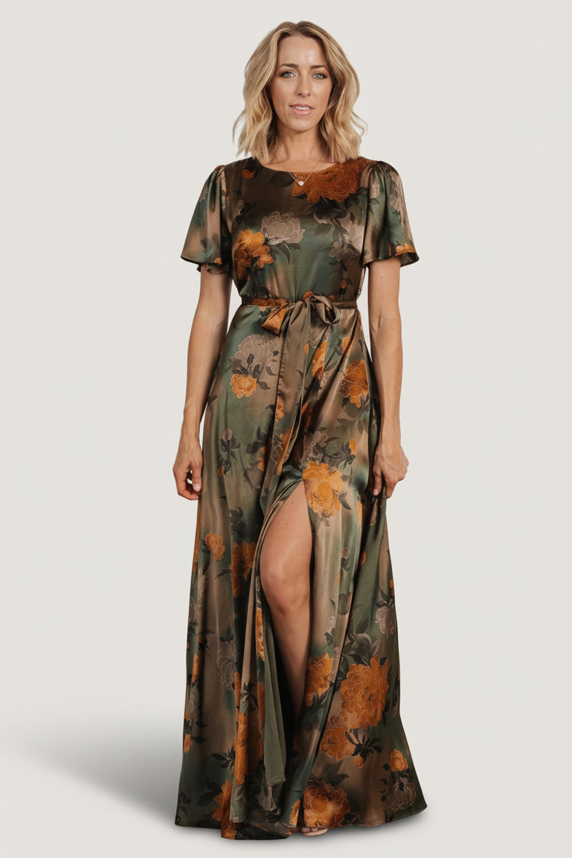 Agnes Satin Maxi Dress | Baltic Born Olive Floral