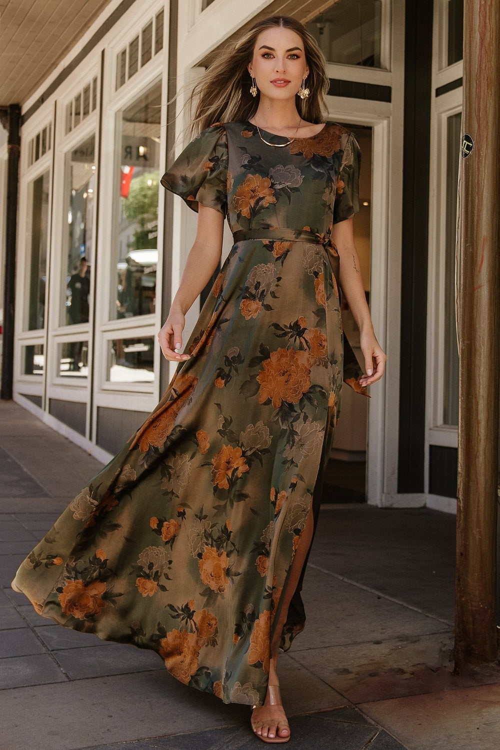 Agnes Satin Maxi Dress | Baltic Born Olive Floral