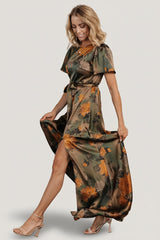 Agnes Satin Maxi Dress | Baltic Born Olive Floral