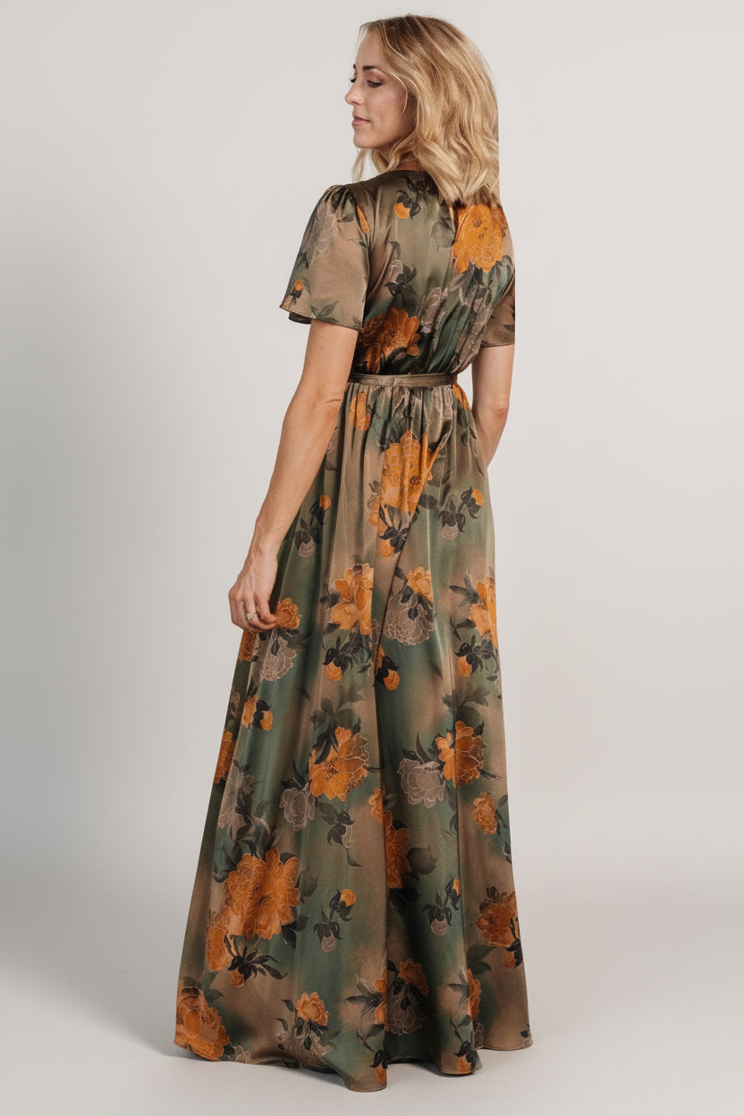 Agnes Satin Maxi Dress | Baltic Born Olive Floral