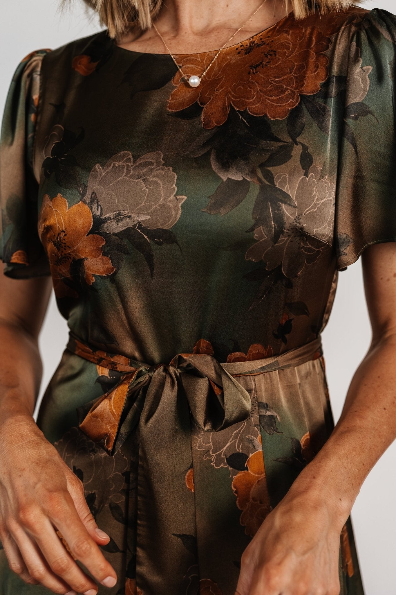 Agnes Satin Maxi Dress | Baltic Born Olive Floral