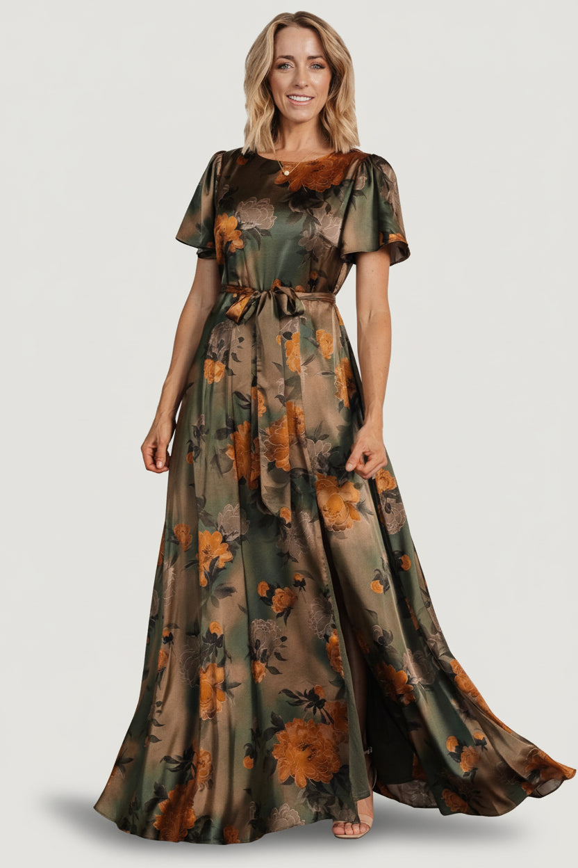 Agnes Satin Maxi Dress | Baltic Born Olive Floral