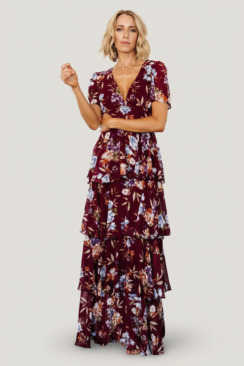 Montaigne Ruffle Maxi Dress | Baltic Born Mulberry Floral
