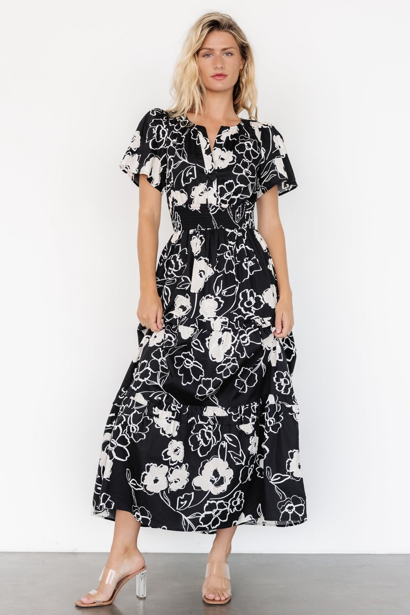Kiana Poplin Maxi Dress | Baltic Born Black + Cream
